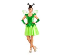 My Other Me - Costume da fata donna, taglia XL. Include abito verde corto con gonna a strati in tono più chiaro, scollo a cuore, fascia con antenne, ali e braccialetti.