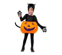 My Other Me - Costume da gatto zucca per bambini unisex in arancione e nero con cappello, sonagli, guanti e zucca con bretelle e coda taglia unica. Perfetto per Halloween