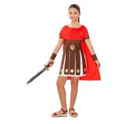 My Other Me - Costume da guerriera romana con mantello, vestito, cintura e polsiere in marrone e rosso, taglia 3-4 anni. Ideale per ricreare battaglie epiche ad Halloween