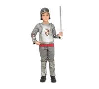 My Other Me - Costume da guerriero con camicia, corazza e pantaloni in grigio e rosso taglia 10-12 anni. Preparati per la battaglia medievale più emozionante