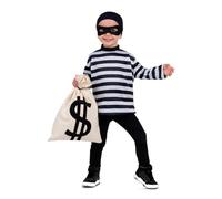 My Other Me - Costume da ladro, unisex, con cappello, maschera, maglietta e sacco di soldi in bianco e nero, taglia 5-6 anni. Perfetto per piccole avventure di detective