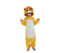My Other Me - Costume da Leone per bambini in stile pigiama con cappuccio con faccina sorridente in giallo e bianco, taglia 5-6 anni. Perfetto per una festa a tema selvaggio