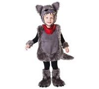 My Other Me - Costume da lupo per bambini unisex grigio con cappello, tuta, polsini, copristivali e coda taglia 5-6 anni.. Trasforma il tuo piccolo nel lupo più affascinante della foresta.