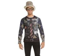 My Other Me - Costume da maglia unisex Steampunk con maglietta stampata, in grigio per adulti taglia S. Perfetto per distinguersi in occasione di eventi retrosteampunk