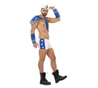 My Other Me - Costume da marinaio da uomo, taglia XL. Include cappello bianco, colletto con dettagli marinari, polsiere blu e boxer con bottoni decorativi.