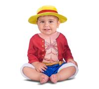 My Other Me - Costume da neonato di Rufy con cappello e tuta in beige e rosso, taglia 7-12 mesi. Trasforma il tuo piccolo in un coraggioso avventuriero offshore.