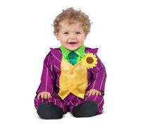 My Other Me - Costume da pagliaccio, unisex, taglia 24-36 mesi. Include giacca viola a righe con girasole e camicia verde con gilet giallo e pantaloni abbinati.