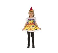 My Other Me - Costume da pagliassa per bambina con copricapo e abito multicolore a pois, bottoni grandi e bretelle taglia 3-4 anni. Perfetto per le feste più colorate