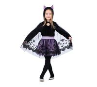My Other Me - Costume da pipistrello da bambina con cappuccio, gonna e mantello in nero e viola taglia 7-9 anni. Sorprendi tutti con il tuo stile magico e affascinante