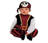 My Other Me - Costume da pirata bambino unisex, taglia 7-12 mesi. Include tuta con pantaloni a righe rosse e nere, camicia rossa, gilet nero con rifiniture gialle, maniche bianche e fazzoletto con