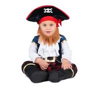 My Other Me - Costume da Pirata Bucanero unisex con cappello, barba, tuta, cintura e scarpe in rosso e bianco, taglia 12-24 mesi. Avventura e tesori attendono il piccolo navigatore