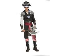 My Other Me - Costume da pirata uomo, taglia S. Include tunica a maniche lunghe, pantaloni a righe con copristivali neri, cintura con fibbia, fascia in pelle, cappello nero con bordo e corna argentate