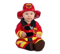 My Other Me - Costume da pompiere unisex con tuta, cappello e scarpine in rosso e giallo per neonato, taglia 7-12 mesi. Ideale per le tue prime avventure eroiche