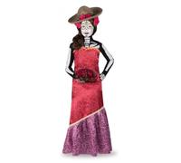 My Other Me - Costume da ragazza Cassandra con maglietta scheletro, vestito, guanti, cappello, parrucca, fiori tattoos, spugna e trucco bianco taglia 5-6 anni. Per Halloween