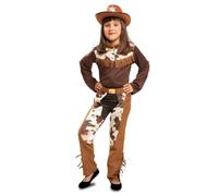 My Other Me - Costume da ragazza Cowgirl con camicia e zahones in bianco e marrone taglia 3-4 anni. Perfetto per avventure nel selvaggio West