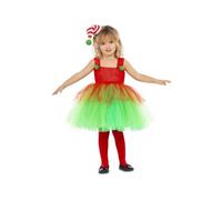 My Other Me - Costume da ragazza Elfa rosso e verde con abito e fascia per berretto, taglia 5-6 anni. Perfetto per brillare con fascino natalizio in qualsiasi festa per bambini