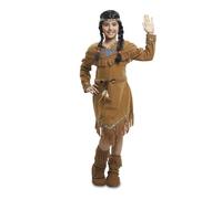 My Other Me - Costume da ragazza, indiano taglia 3-4 anni. Include una fascia per la testa, abito marrone con frange e dettagli blu, cintura con piume e leggings marroni.