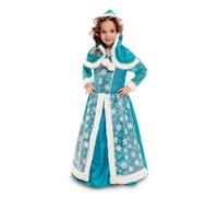My Other Me - Costume da ragazza Regina di Ghiaccio blu e bianco con abito e capelina con cappuccio taglia 7-9 anni. Perfetto per una magica festa invernale