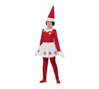 My Other Me - Costume da ragazza Scout Elf (Elfo Rosso) bianco e rosso con cappello, t-shirt, guanti, gonna e collant taglia 5-6 anni. Perfetto per ricreare un magico e cattivo racconto di Natale.