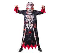 My Other Me - Costume da scheletro da uomo adulto in nero e rosso con tuta e cappuccio 3D taglia ML. Intraprendi una notte di mistero e fantasia