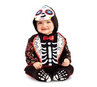 My Other Me - Costume da scheletro per bambini unisex per il giorno dei morti colorato con body, cappuccio e scarpette taglia 7-12 mesi. Il tuo piccolo sarà al centro di tutti gli sguardi ad Halloween