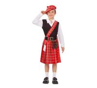 My Other Me - Costume da scozzese per bambini unisex con berretto, camicia, mantello, cintura e gonna con borsa in bianco e nero taglia 7-9 anni Risveglia il tuo spirito celtico ad ogni passo!