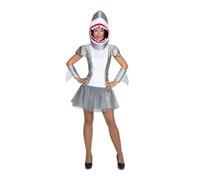 My Other Me - Costume da squalo donna, taglia L, con abito grigio e argento con fondo in tulle plissettato e cappuccio e 2 polsini con pinne abbinati. Diventa il terrore dell'oceano!