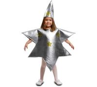 My Other Me - Costume da stella per bambini, unisex, taglia 5-6 anni. Include un abito a forma di stella argento a 5 punte e un cappello conico come sesta punta.