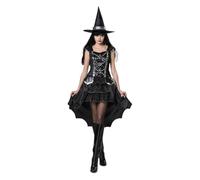 My Other Me - Costume da Strega da donna adulto con abito e cappello in nero e grigio taglia ML. Perfetto per abbagliare la notte più magica dell'anno.