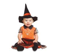 My Other Me - Costume da strega per bambina in arancione e nero con cappello e vestito taglia 7-12 mesi. Un tocco magico per Halloween