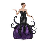 My Other Me - Costume da strega polipo donna, taglia S. Include abito nero e viola con paillettes con scollo senza spalline e spalline trasparenti, tentacoli con glitter e sottogonne.