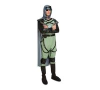 My Other Me - Costume da uomo adulto di Villano Guerrero in nero e verde con cappuccio tuta con spalline e cinghia, nastro con toppa e ginocchiere taglia S.
