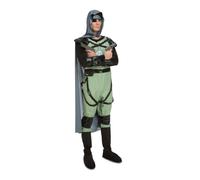 My Other Me - Costume da uomo adulto di Villano Guerrero in nero e verde con cappuccio tuta con spalline e cinghia, nastro con toppa e ginocchiere taglia XS.