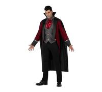 My Other Me - Costume da uomo adulto Vampiro elegante con mantello, giacca, gilet e pettellino in rosso e nero taglia S. Senti l'eleganza delle ombre nei tuoi passi