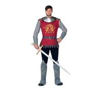 My Other Me - Costume da uomo medievale, taglia XL. Include colletto argentato, maglietta rossa con maniche grigie, cintura e spalline nere con ornamenti, copristivali e braccialetti grigi.
