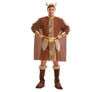 My Other Me - Costume da uomo vichingo marrone con abito con mantello, cintura, copristivali e casco taglia ML. Scatena il tuo spirito guerriero ad ogni festa