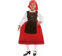 My Other Me - Costume da villaggio da bambina con foulard, corpetto con maniche e gonna con grembiule in rosso e nero, taglia 10-12 anni. Perfetto per far rivivere le storie del passato