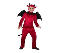 My Other Me - Costume Diablo Bambino, taglia 7-9 anni. Include cappello rosso con corna nere, ali nere a righe, camicia e pantaloni con coda a punta nera.