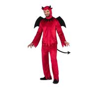 My Other Me - Costume Diablo Uomo Taglia L Include cappello con corna nere, ali nere a righe, camicia e pantaloni rossi con coda appuntita nera. Per piccoli che bruciano di energia.