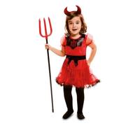 My Other Me - Costume diavolo bambino ragazza, taglia 12-24 mesi. Include abito rosso e nero con volant e maniche corte a sbuffo in rete e fascia rossa con corna imbottite.