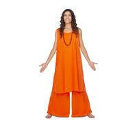 My Other Me - Costume discepolo donna, taglia M-L. Include abito senza maniche dal taglio largo in arancione, pantaloni fluidi abbinati e lunga collana di perline scure. Spirituale e simbolica.