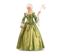 My Other Me - Costume Donna Versailles, taglia M-L. Include abito lungo verde in tessuto setoso con glitter, dettagli di fiocchi e increspature, cerniera, maniche svasate con pizzo bianco, e