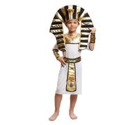 My Other Me - Costume Egiziano Bambino, taglia 10-12 anni. Include nemese nero e oro con cobra, tunica bianca, pettorale alato, cintura e braccialetti dorati con bordi neri e gemme blu.