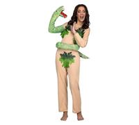 My Other Me - Costume Eva Donna, taglia M-L. Include tuta beige con foglie verdi posizionate strategicamente e serpente con testa a burattino che si avvita attorno al corpo. Peccato originale!