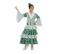 My Other Me - Costume Fenicottero Ragazza, taglia 3-4 anni. Include abito verde e bianco, scollo a V, pizzo decorativo, pois grandi e piccoli, maniche lunghe e gonna a volant. Essenza andalusa.