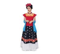 My Other Me - Costume Frida da donna, taglia XL. Include scialle blu, maglietta rossa con dettagli floreali e gonna nera con fiori e balze.