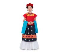 My Other Me - Costume Frida Kahlo Ragazza, taglia 5-6 anni. Include copricapo con rose rosse, scialle blu, maglietta rossa con dettagli e gonna con fiori. Piccola artista messicana.