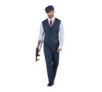 My Other Me - Costume Gangster uomo, taglia S. Include camicia bianca a righe blu con gilet blu navy a quadri, cravatta rossa e nera, pantaloni lunghi e berretto.