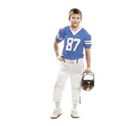 My Other Me - Costume giocatore Rugby Bambino, taglia 5-6 anni. Include maglietta blu con numero 87, cintura e pantaloni bianchi con liste blu e protettivi. Ideale per piccoli sportivi.