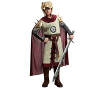 My Other Me - Costume guerriero medievale uomo, taglia XS. Include tunica beige a maniche lunghe grigio con gorjal rosso, mantello bianco e rosso, copristivali e cintura marrone, spalline e casco